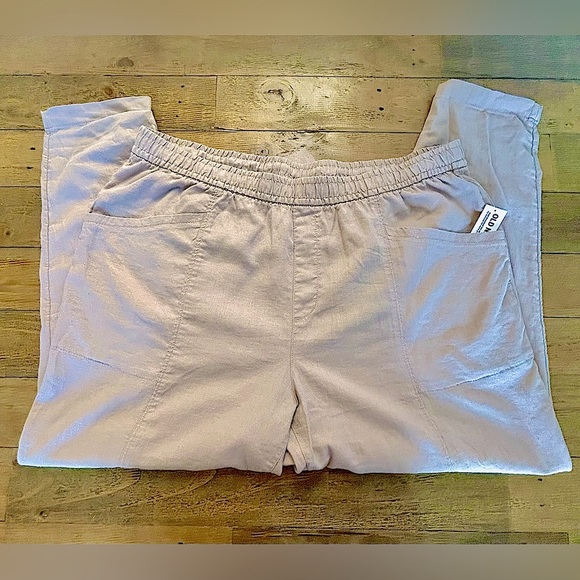 OLD NAVY Light Beige/Mauve LINEN BLEND Elastic Waist Pants - Picture 4 of 10